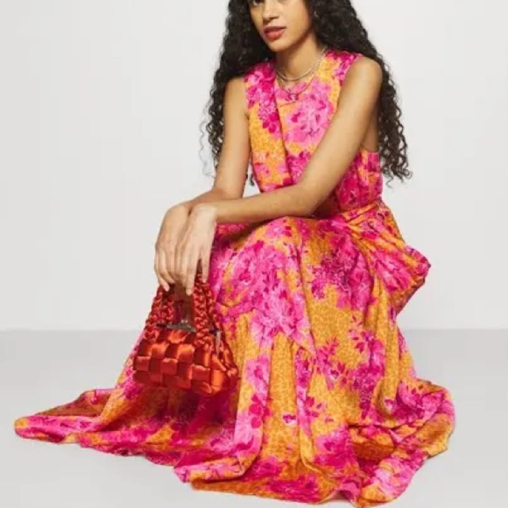 Ted Baker London Bambia Sleeveless Tiered Belted Maxi Dress Pink & Orange 0 2 XS - Picture 14 of 16